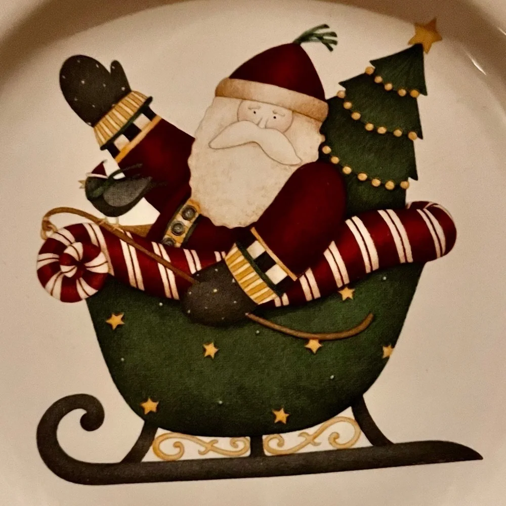 Vintage 2001 Debbie Mumm Santa's Spirit Christmas Stoneware Dessert Plates Set 4